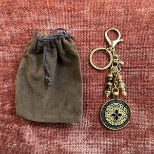 ELEGANT FILIGREE CLOVER BAG CHARM Brown Gold Tone